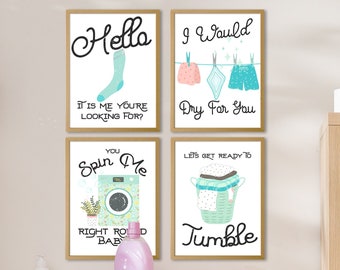Whimsical Laundry Room Decor Prints with Playful Captions Ready to Tumble Set of 4 Funny Laundry Room Prints to brighten you wash day blues