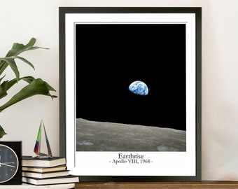 Earthrise Photo Framed Space Wall Art Ready Framed Space Print / Space Poster Earth Rise Photo Astronomy Decor Wall Art Famous Earth Gift
