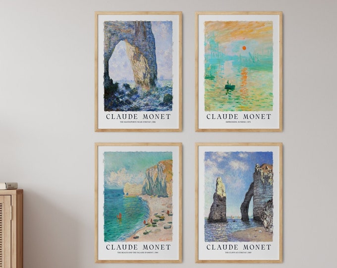 Masterpieces of Impressionism: A Collection of 4 Monet Posters Monet Prints Set of 4 High Quality Reproductions of Monet's Seaside Paintings