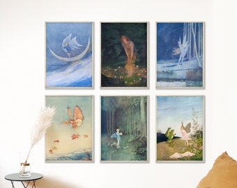 Fairy Posters Set of 6 Fairy Prints Mythological Wall Art Fairy Wall Art Fantasy Art Fairy Nursery Room Decor Fairies Decor Fairy Door Art