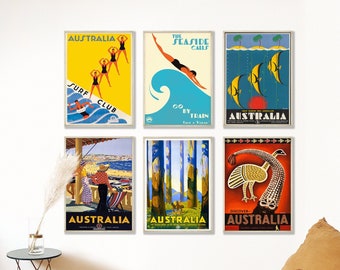 Retro Travel Posters From Australia Travel Wall Art Set of 6 Prints