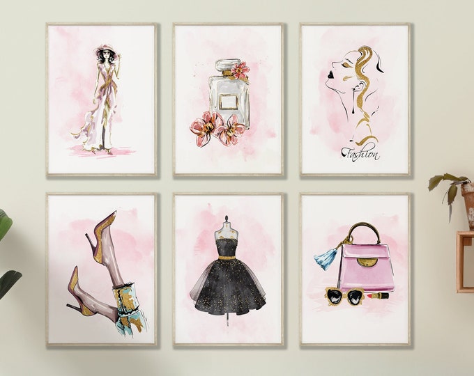 Fashion Wall Art Set of 6 Fashion Posters Pink Fashion Art Fashion Prints Fashion Quotes Fashion Art for Women Classic Fashion Decor