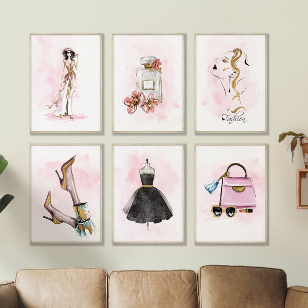 Fashion Wall Art Set of 6 Fashion Posters Pink Fashion Art Fashion Prints Fashion Quotes Fashion Art for Women Classic Fashion Decor