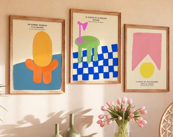 Abstract French Art Prints - Colorful Modern Wall Decor - Set of 3