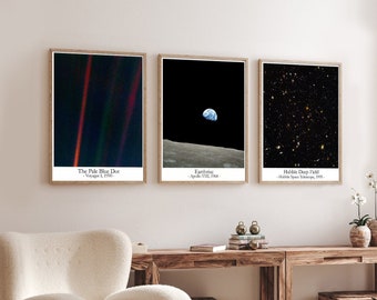 Pale Blue Dot Earthrise and Hubble Deep Field - Set of 3 Space Wall Art Prints