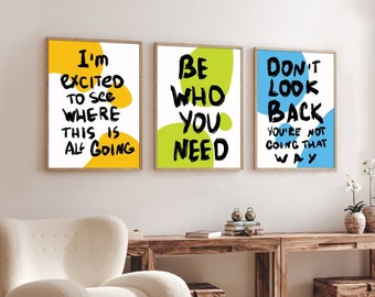 Colorful Abstract Inspirational Quotes Set of 3 Posters - Vibrant Abstract Art Home and Office Wall Decor
