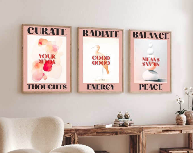 Pink-Themed Inspirational Quotes Set of 3 Posters - Chic Abstract Bedroom Wall Decor for Ladies