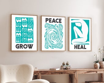 Tiffany Blue Modern Wall Art Prints - Set of 3 Vibrant Abstract Inspirational Wall Decor - Trendy Style Posters Room Decor