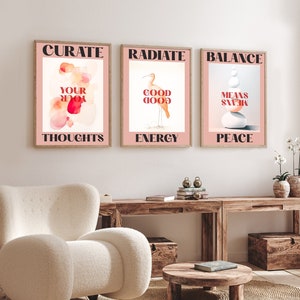 Juego de 3 carteles con citas inspiradoras de temática rosa, decoración de pared de dormitorio abstracta y elegante para mujeres