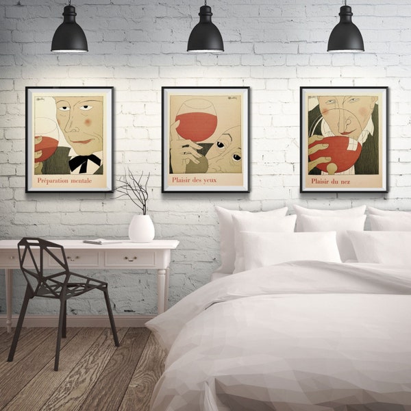 Wine Wall Art Set of Wine Posters Wine Connoisseur's Delight: Set of 3 Wine Posters and Prints, Perfect for Kitchen or Bar Decor