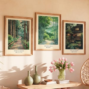 Forest Pathway Poster - Japan Malerische Kunst Zen Garten Wanddekoration - 3er-Set Japanische Landschaft Wohnkultur - Poster, gerahmter Druck