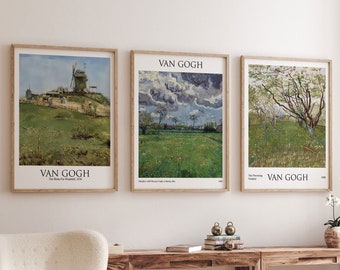 Vincent Van Gogh Set of 3 Pasture Paintings Pasture Art Rural Painting Countryside Painting High Resolution Reproductions