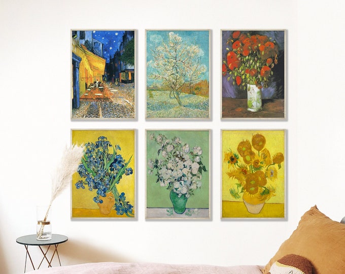 Vibrant Van Gogh Art Prints Set of 6 - Eco-Friendly Gift for Art Lovers Vincent Van Gogh Poster Collection Floral Artwork for Home Decor