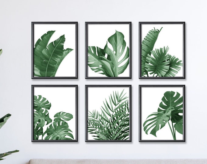 Leaf Posters Plant Decor Botanical Posters in Modern Style Tropical Wall Art Greenery for Office Wall Art Set Green Poster Set Leaf Prints