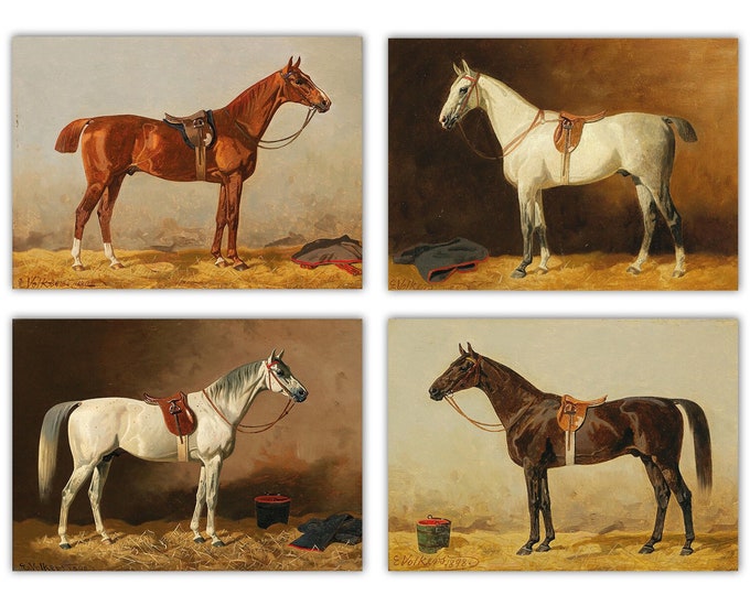 Artistic Equines: Set of 4 Horse Painting Posters for Elegant Home Decor Vintage Style Horse Wall Art Perfect for All Horse Lovers