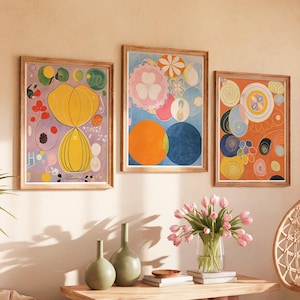 Conjunto de 3 pósteres abstractos de Hilma Af Klint, impresiones únicas y modernas, arte mural colorido (póster, impresión enmarcada)