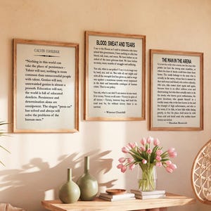 Roosevelt, Churchill, Coolidge Quote Prints: Man in the Arena - Set of 3
