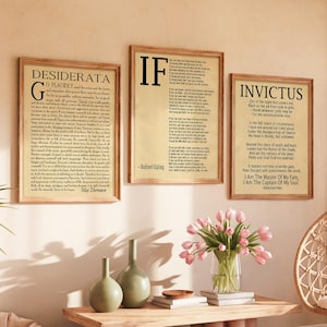 Set of 3 Inspirational Poem Posters - Perfect for Motivation and Home Decor If, Invictus, Desiderata - Poster, Framed Print