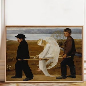 The Wounded Angel by Hugo Simberg 1903 Angel Painting Healing and Hope: Vintage Angel Painting 1903 - Poster, Framed, and Canvas Print