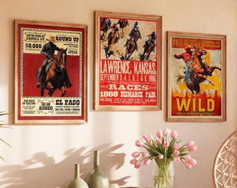 Póster de rodeo vintage: arte vaquero del lejano oeste, impresiones en tono sepia