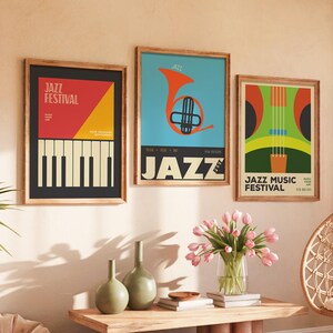 Jazz Festival Poster 3er Set | Retro Musikzimmer Wandkunst