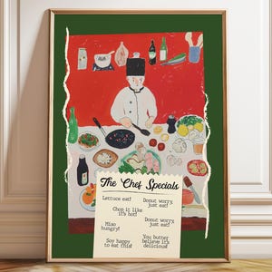 Lustiges Chef Specials Poster: Retro Food Wortspiel Küchenkunst