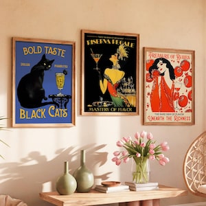 Impressions cocktail Art déco : chats, rubis, élégance - Lot de 3