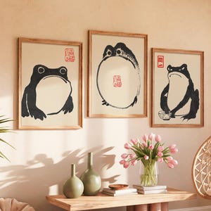 Japanese Frog Art Prints Set of 3 - Matsumoto Hoji Style