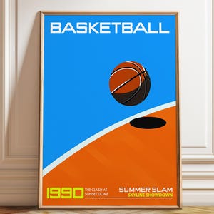Basketball Poster - Retro Basketball Sports Wall Decor - Summer Slam Skyline Showdown Wall Art Fan Gift – Poster, Framed and Canvas Print