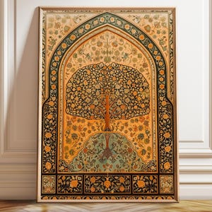 Baum des Lebens Persische Kunst: Kunstvoller goldener Wandbehang zum Aufhängen