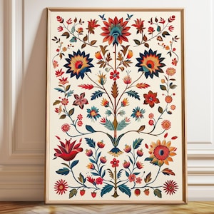 Indische Blumen Kunstdruck: Lebendige Botanische Volkskunst Wand Dekoration