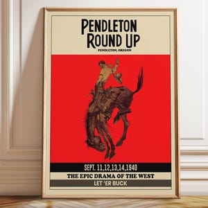 Vintage Rodeo Glory: Framed Pendleton Rodeo Cowboy Poster - Classic Cowboy Wall Art and Red Western Decor Prints