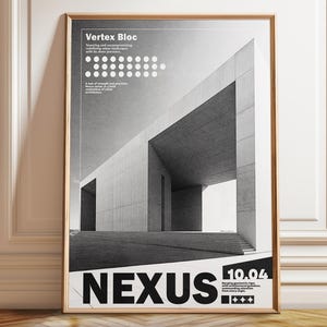 Nexus Brutalist Art Print - Geometric Concrete Architecture Exhibition Poster - Monochrome Design Decor - Poster, Framed, and Canvas Print