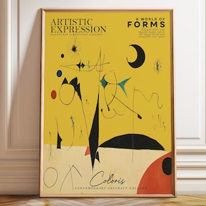 Reproduction d'art abstrait jaune - Poster de l'exposition Formes géométriques - Décoration murale expressionniste contemporaine - Poster, cadre et impression sur toile