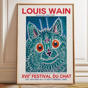 Whimsical Vintage Louis Wain Cat Poster - Limited Edition Print from the 1980 Cat Festival Exhibition - Poster, Framed, and Canvas Print