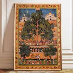 Indian Art Poster - Vibrant Indian Pihwai Art Cultural Scene - Classic Indian Heritage Wall Art - Poster, Framed, and Canvas Print