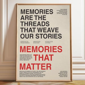 Póster tipográfico "Recuerdos" - Arte mural minimalista y sentimental - Impresión artística inspiradora de una historia de vida - Póster, impresión enmarcada y en lienzo