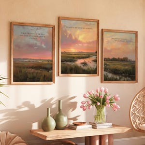 Bible Verse Sunrise Set of 3 Posters – Inspirational Christian Wall Art – Psalm 118 24 Lamentations 3 23 Psalm 23 Prints – Poster or Framed