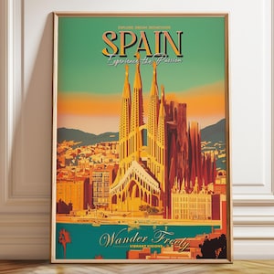 Sagrada Familia Travel Poster - Barcelona Spain Landmark Decor - Retro European Architectural Wall Art – Poster, Framed and Canvas Print