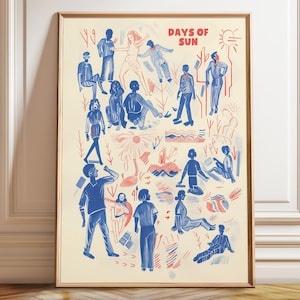 Póster artístico de estilo risógrafo francés - Arte mural "Días de Sol" - Impresión en póster o lienzo - Póster, marco e impresión en lienzo