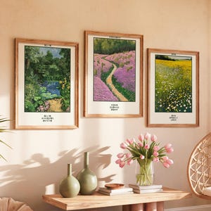 Impressions d'art jardin japonais : paysage floral zen, lot de 3