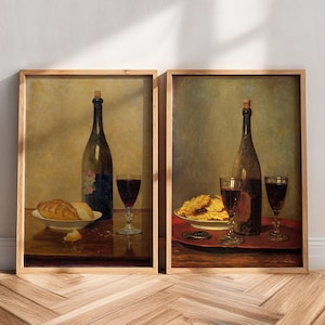 Vintage Wine Painting Prints: Kitchen Wall Art, Set of 2