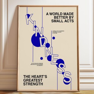 Póster tipográfico "Bondad": Arte mural moderno e inspirador, impresión minimalista en azul y beige. Póster, impresión enmarcada y en lienzo.