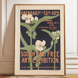 Manifesto della mostra floreale in stile vittoriano in stile Art Nouveau "Blooming Elegance" - Accattivante decorazione d'interni in stile botanico - Poster, stampa incorniciata e su tela
