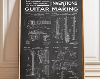 Impresión artística de patente de guitarra: inventos vintage de Fender, decoración para salas de música