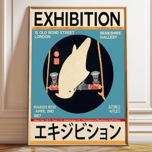 Manifesto vintage di un'esposizione giapponese di Ara bianca a Londra del 1967 - Immagine rara da collezione di un'ara bianca - Poster, stampa incorniciata e su tela