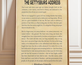 Póster del Discurso de Gettysburg: Cita de Abraham Lincoln, impresión histórica