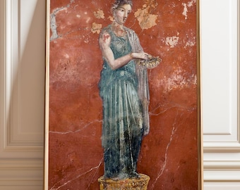 Pompeii Fresco Art Print: Ancient Roman Woman, Terracotta Wall Art
