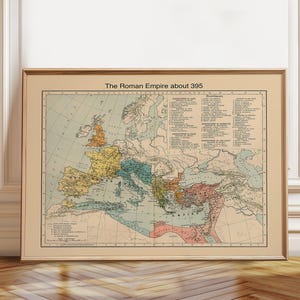 Poster carte de l'empire romain - art mural historique des provinces romaines - carte de la Rome antique vers 395 après JC - Poster, cadre et impression sur toile