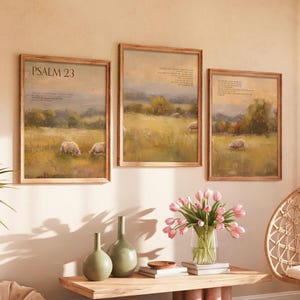 Psalm 23 Christian Scripture Art: Shepherd & Sheep Landscape Posters
